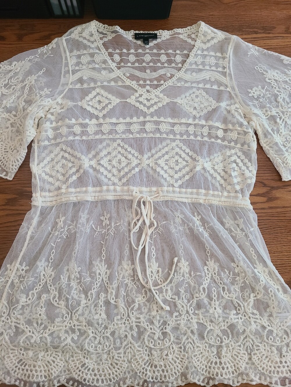 Lane Bryant Cream Lace V-Neck Tunic Top